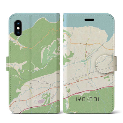 【伊予土居（愛媛県）】地図柄iPhoneケース（手帳タイプ）ナチュラル・iPhone XS / X 用