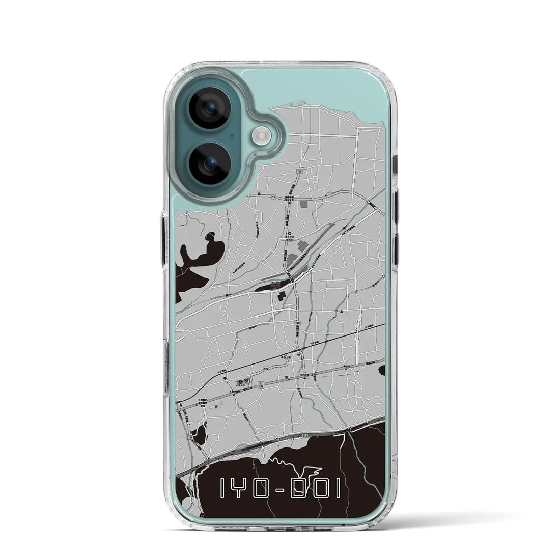 【伊予土居(愛媛県)】地図柄iPhoneケース(MagSafeタイプ)モノトーン・iPhone 16 Pro 用