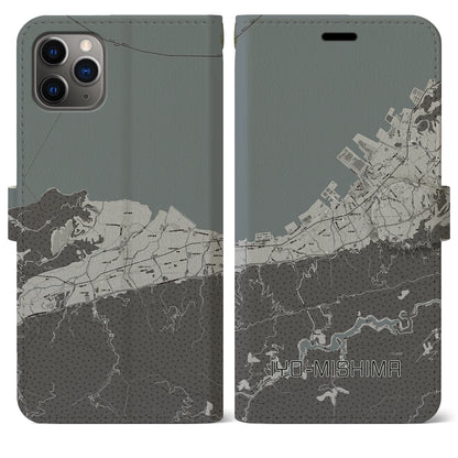 【伊予三島（愛媛県）】地図柄iPhoneケース（手帳タイプ）モノトーン・iPhone 11 Pro Max 用
