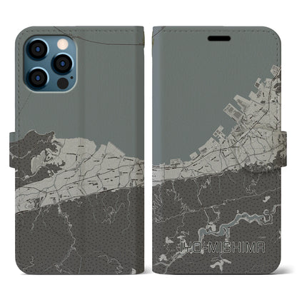 【伊予三島（愛媛県）】地図柄iPhoneケース（手帳タイプ）モノトーン・iPhone 12 / 12 Pro 用