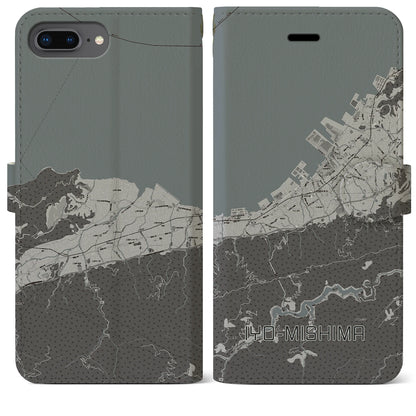 【伊予三島（愛媛県）】地図柄iPhoneケース（手帳タイプ）モノトーン・iPhone 8Plus /7Plus / 6sPlus / 6Plus 用