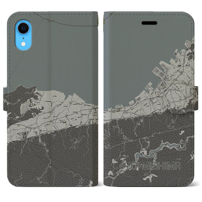 【伊予三島（愛媛県）】地図柄iPhoneケース（手帳タイプ）モノトーン・iPhone XR 用