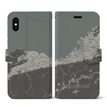 【伊予三島（愛媛県）】地図柄iPhoneケース（手帳タイプ）モノトーン・iPhone XS / X 用