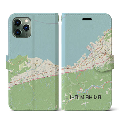 【伊予三島（愛媛県）】地図柄iPhoneケース（手帳タイプ）ナチュラル・iPhone 11 Pro 用