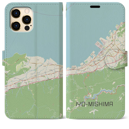 【伊予三島（愛媛県）】地図柄iPhoneケース（手帳タイプ）ナチュラル・iPhone 12 Pro Max 用
