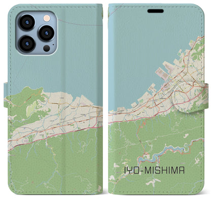 【伊予三島（愛媛県）】地図柄iPhoneケース（手帳タイプ）ナチュラル・iPhone 13 Pro Max 用