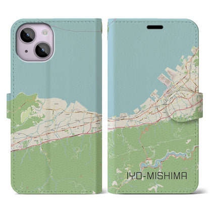 【伊予三島（愛媛県）】地図柄iPhoneケース（手帳タイプ）ナチュラル・iPhone 14 用