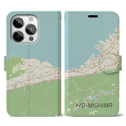 【伊予三島（愛媛県）】地図柄iPhoneケース（手帳タイプ）ナチュラル・iPhone 14 Pro 用