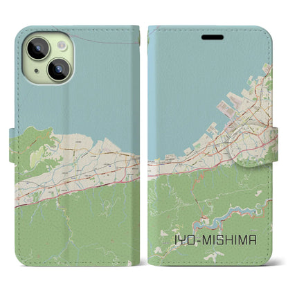 【伊予三島（愛媛県）】地図柄iPhoneケース（手帳タイプ）ナチュラル・iPhone 15 用