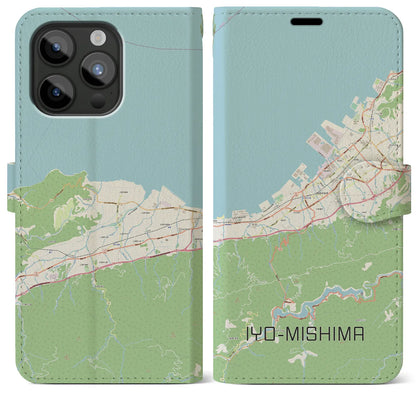 【伊予三島（愛媛県）】地図柄iPhoneケース（手帳タイプ）ナチュラル・iPhone 15 Pro Max 用