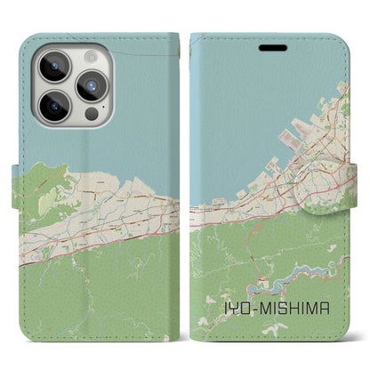 【伊予三島（愛媛県）】地図柄iPhoneケース（手帳タイプ）ナチュラル・iPhone 15 Pro 用
