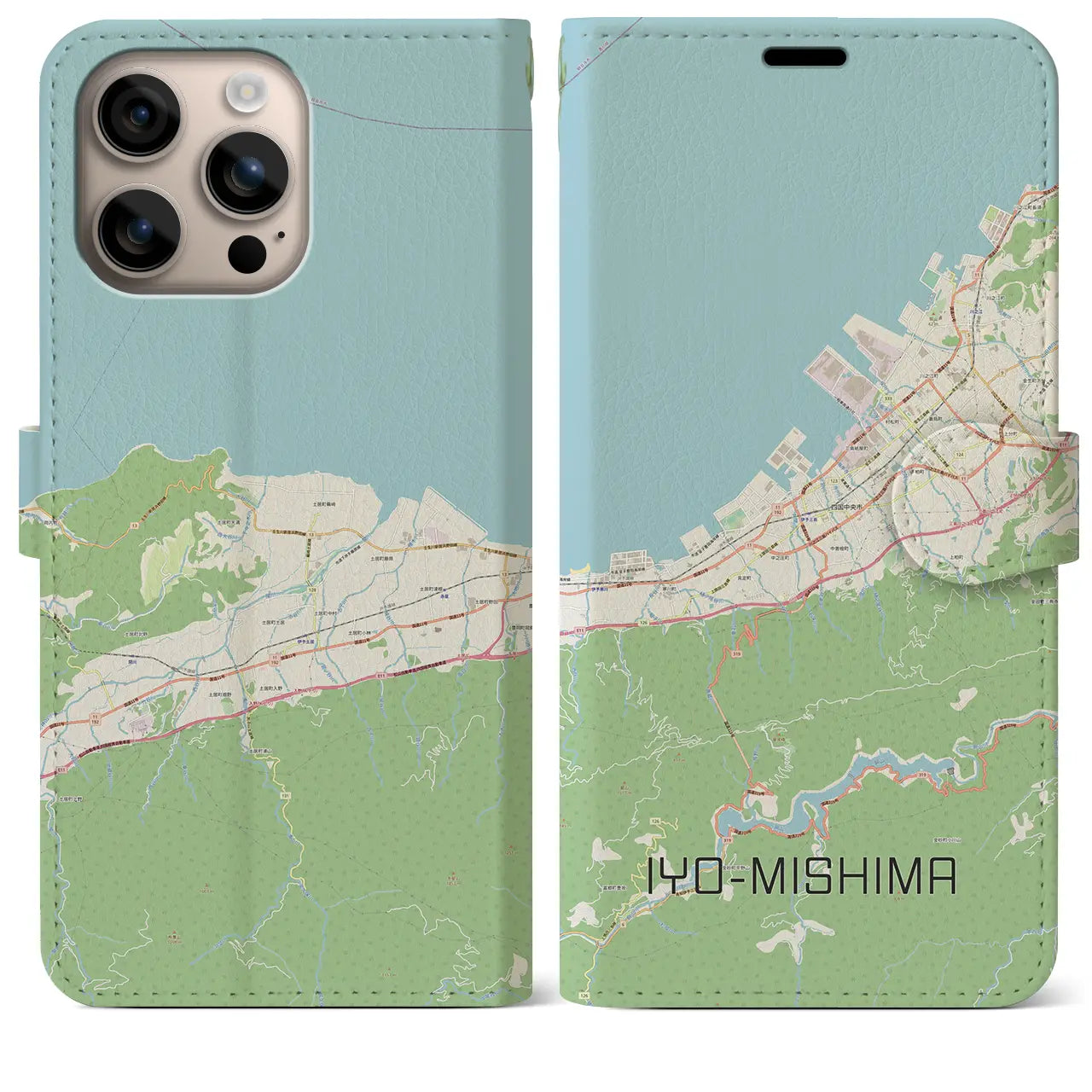 【伊予三島（愛媛県）】地図柄iPhoneケース（手帳タイプ）ナチュラル・iPhone 16 Plus 用