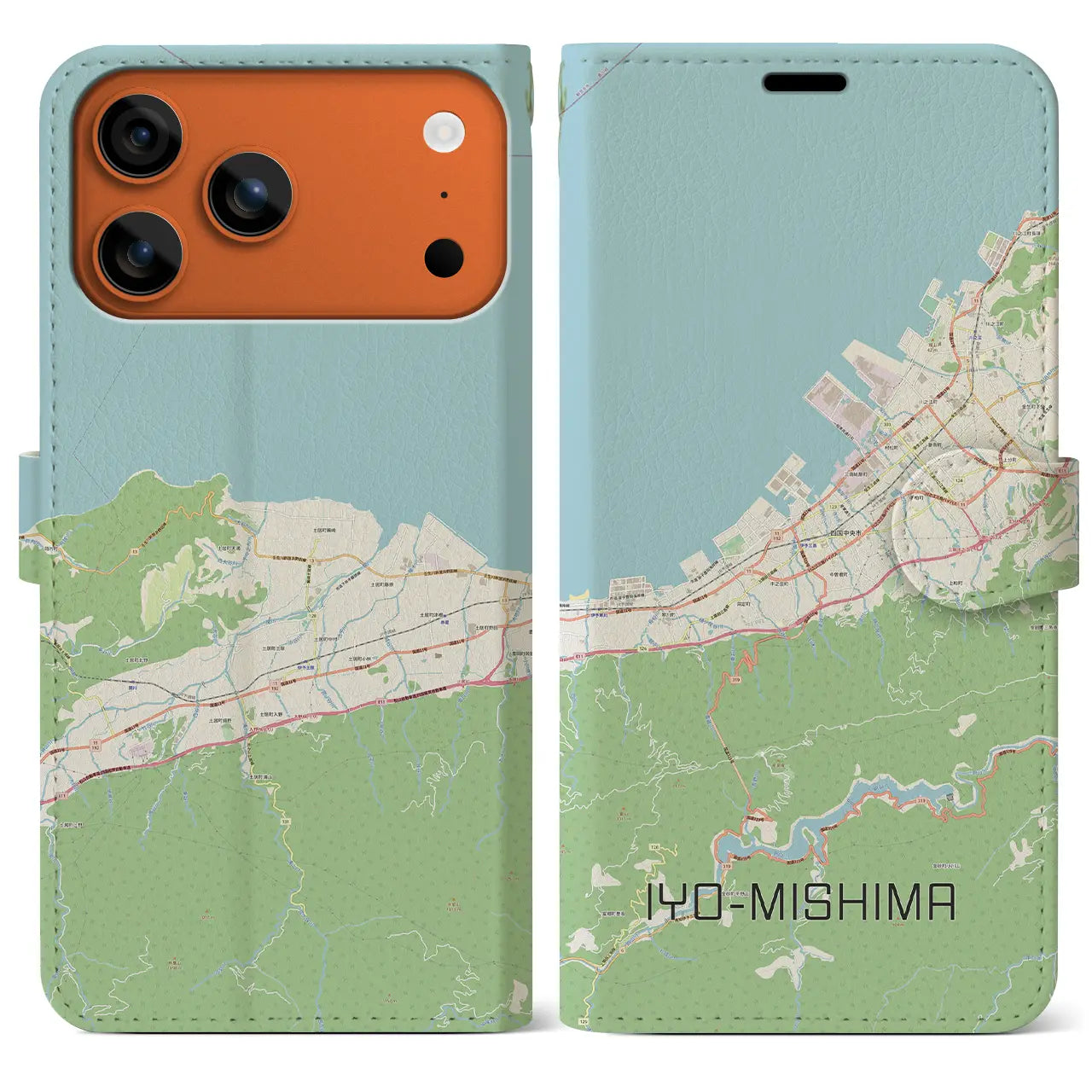 【伊予三島（愛媛県）】地図柄iPhoneケース（手帳タイプ）