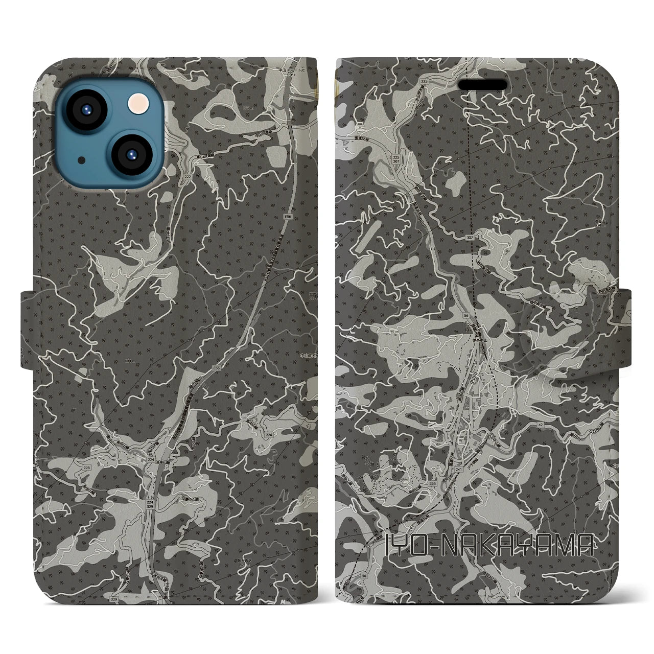 【伊予中山（愛媛県）】地図柄iPhoneケース（手帳タイプ）