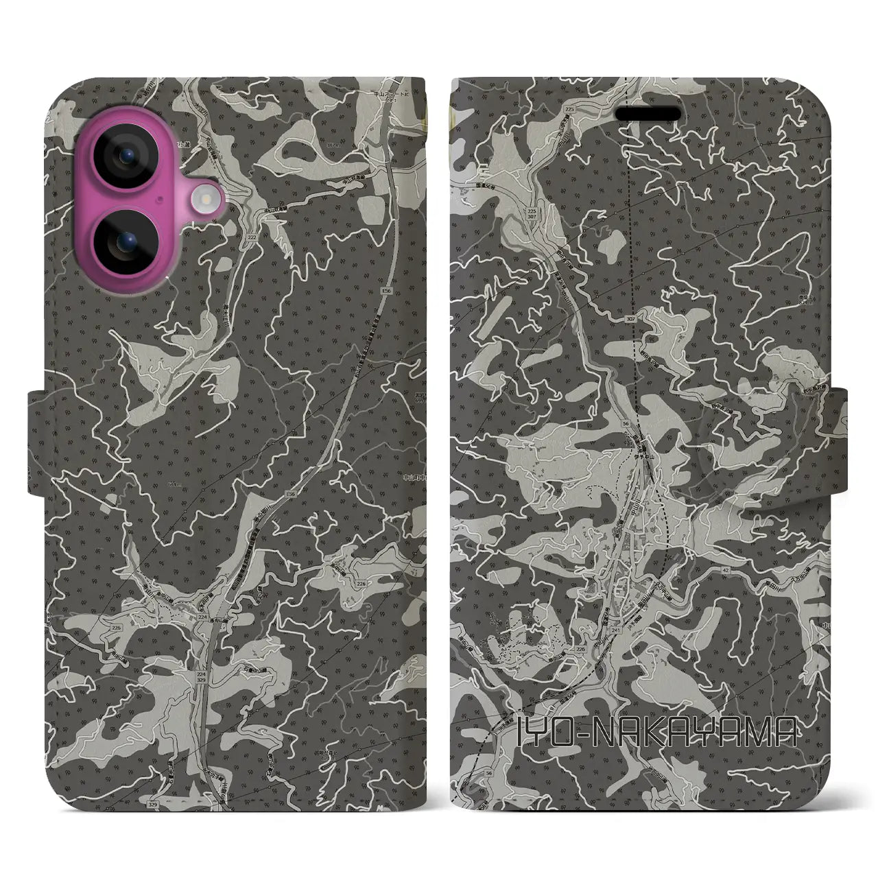 【伊予中山（愛媛県）】地図柄iPhoneケース（手帳タイプ）