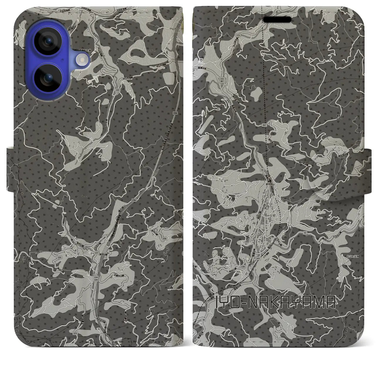 【伊予中山（愛媛県）】地図柄iPhoneケース（手帳タイプ）