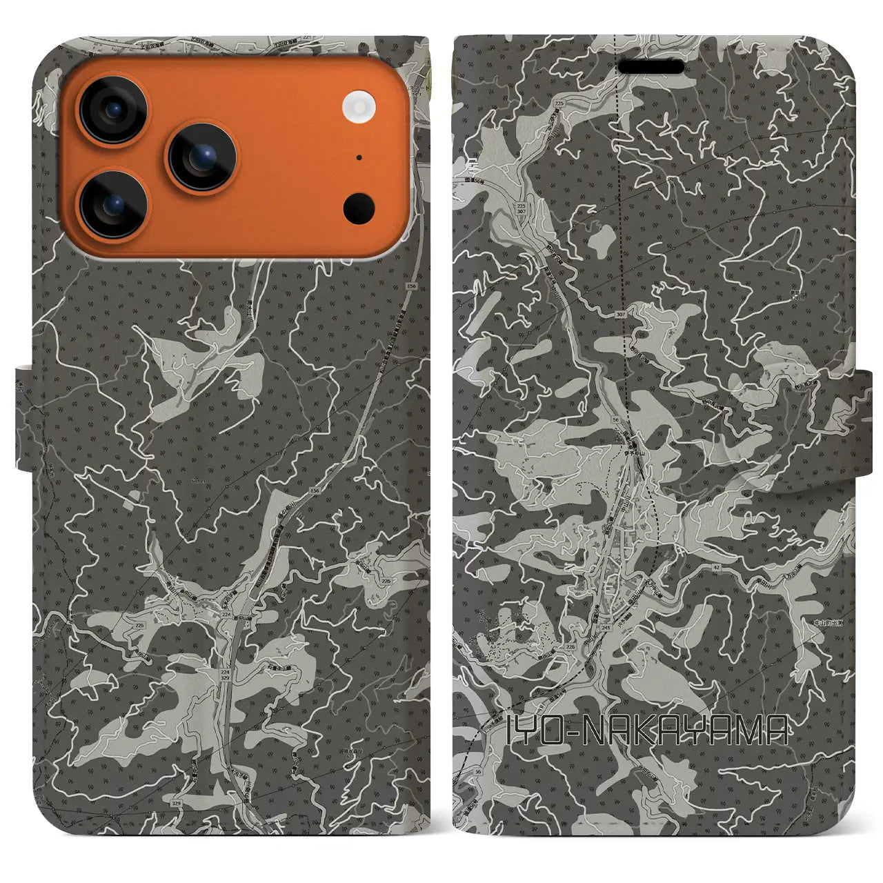 【伊予中山（愛媛県）】地図柄iPhoneケース（手帳タイプ）