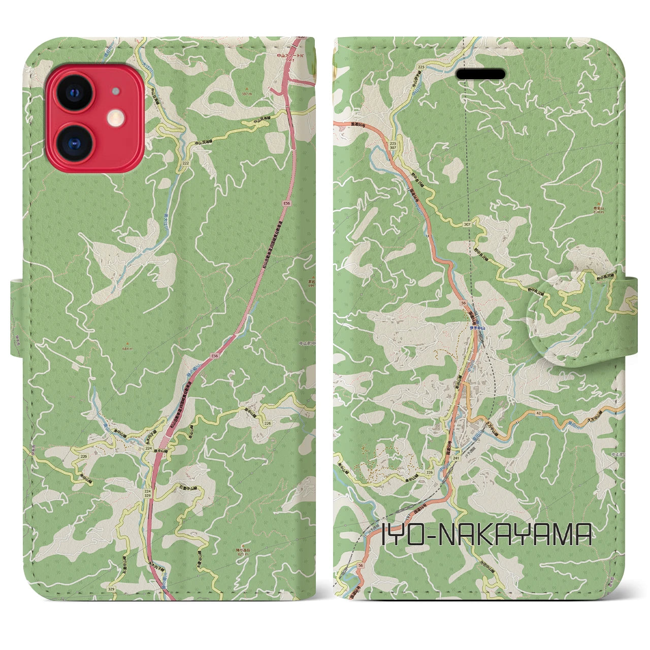 【伊予中山（愛媛県）】地図柄iPhoneケース（手帳タイプ）