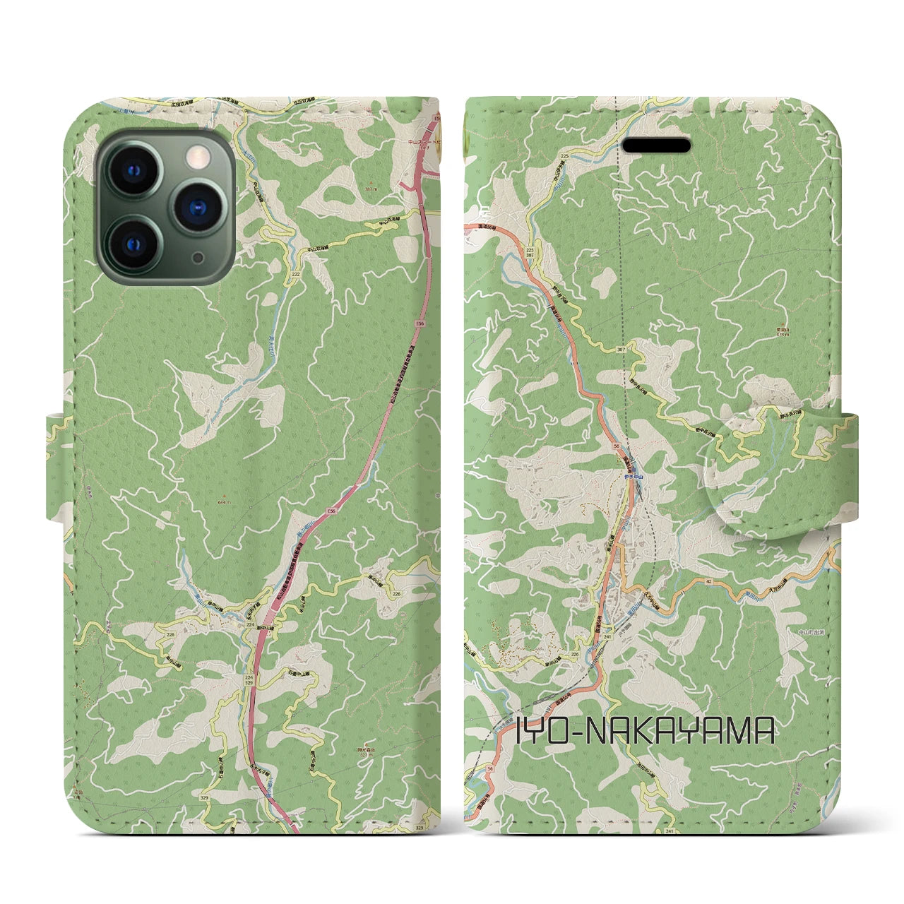 【伊予中山（愛媛県）】地図柄iPhoneケース（手帳タイプ）