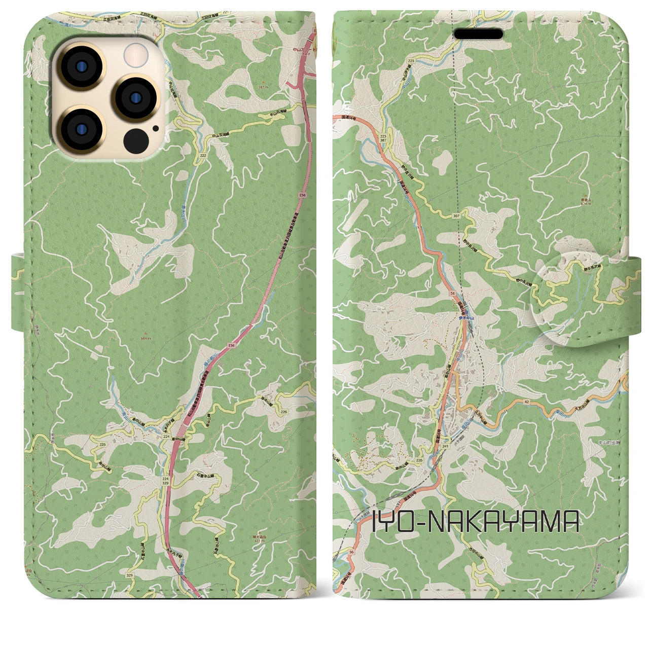 【伊予中山（愛媛県）】地図柄iPhoneケース（手帳タイプ）
