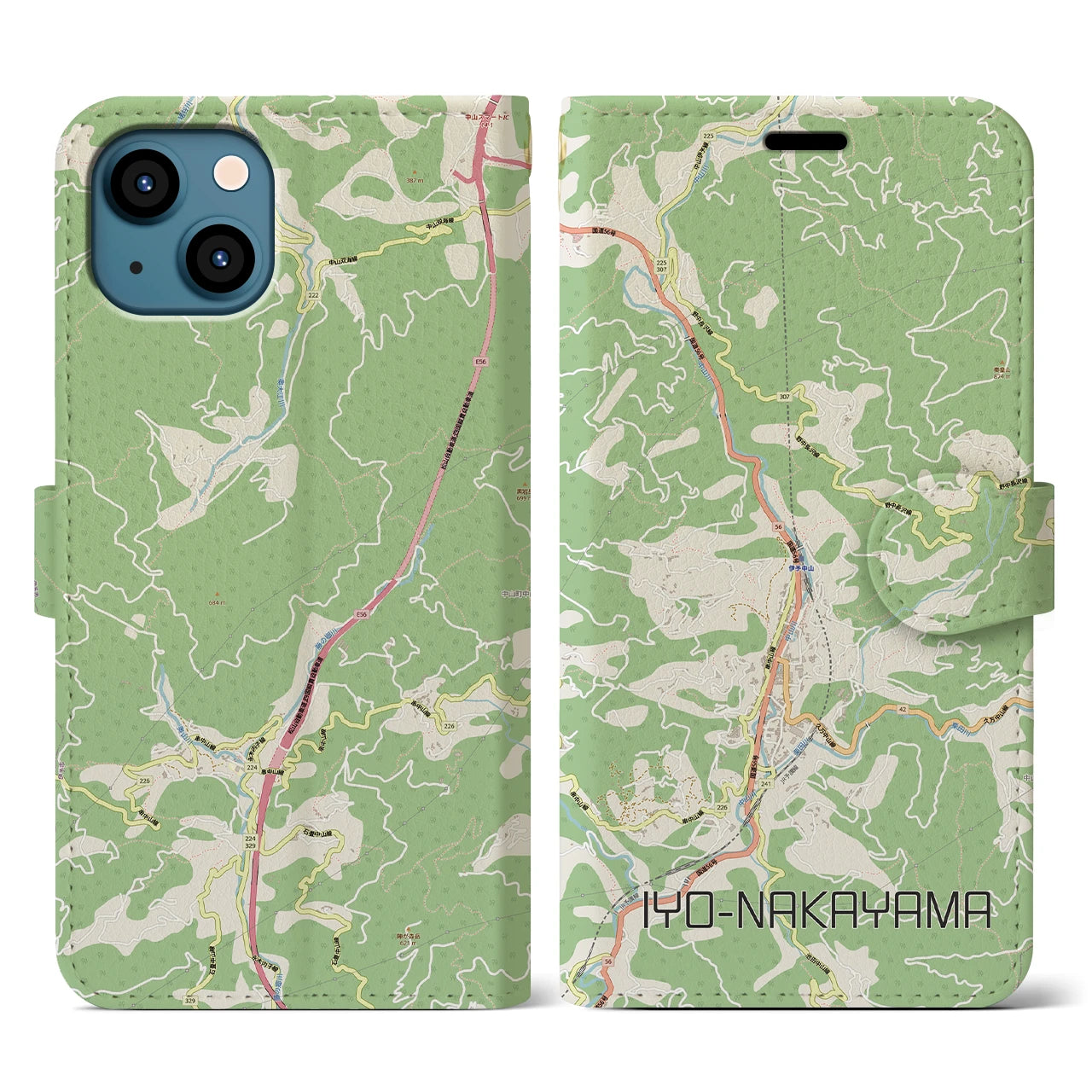 【伊予中山（愛媛県）】地図柄iPhoneケース（手帳タイプ）