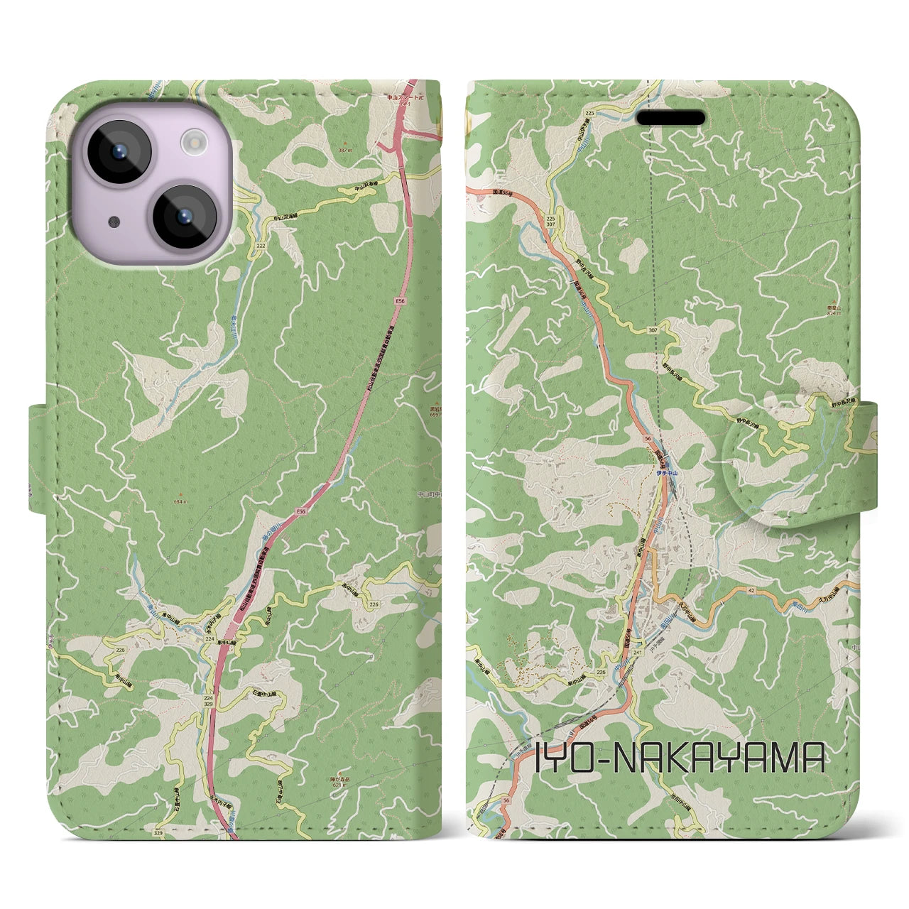 【伊予中山（愛媛県）】地図柄iPhoneケース（手帳タイプ）