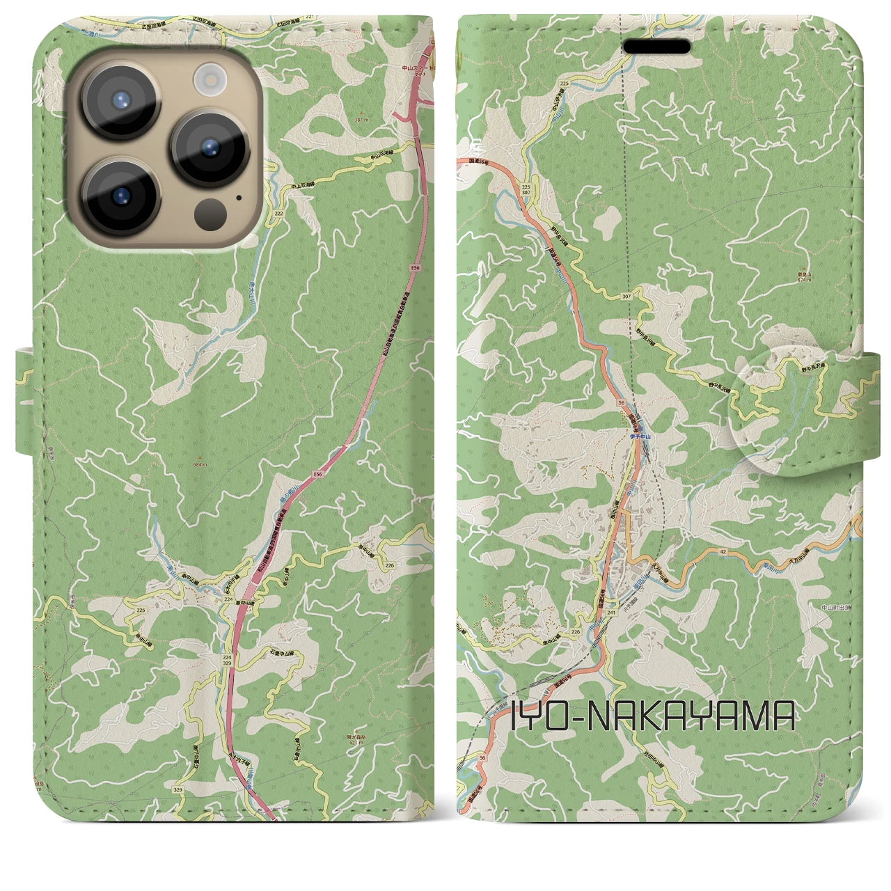 【伊予中山（愛媛県）】地図柄iPhoneケース（手帳タイプ）