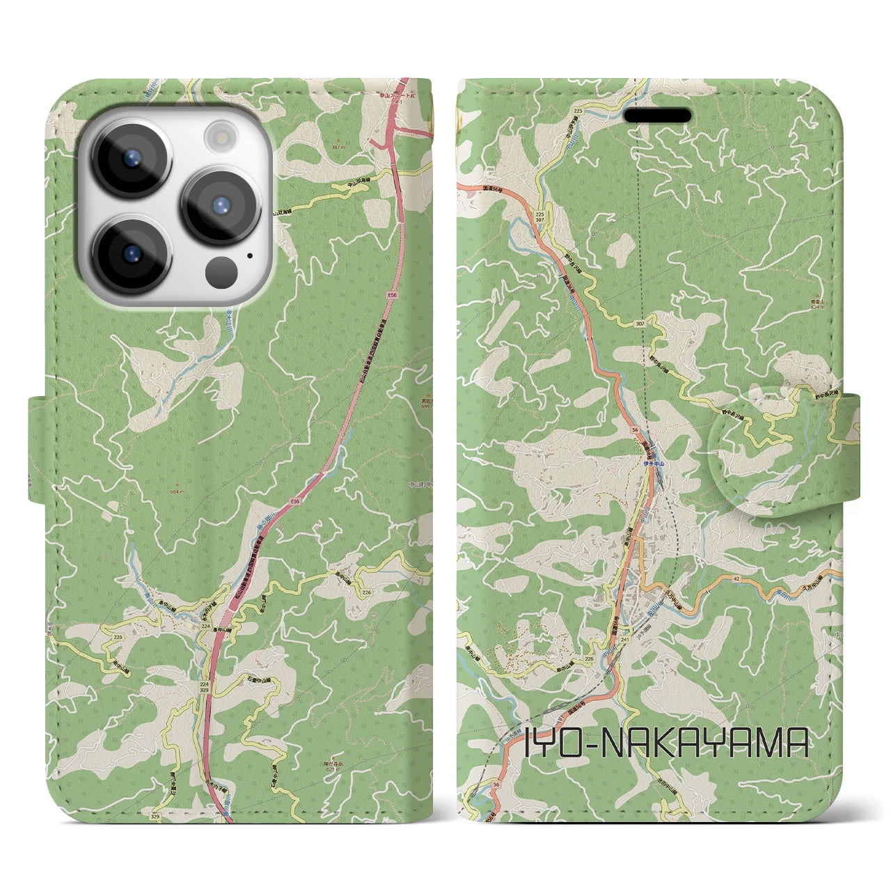 【伊予中山（愛媛県）】地図柄iPhoneケース（手帳タイプ）