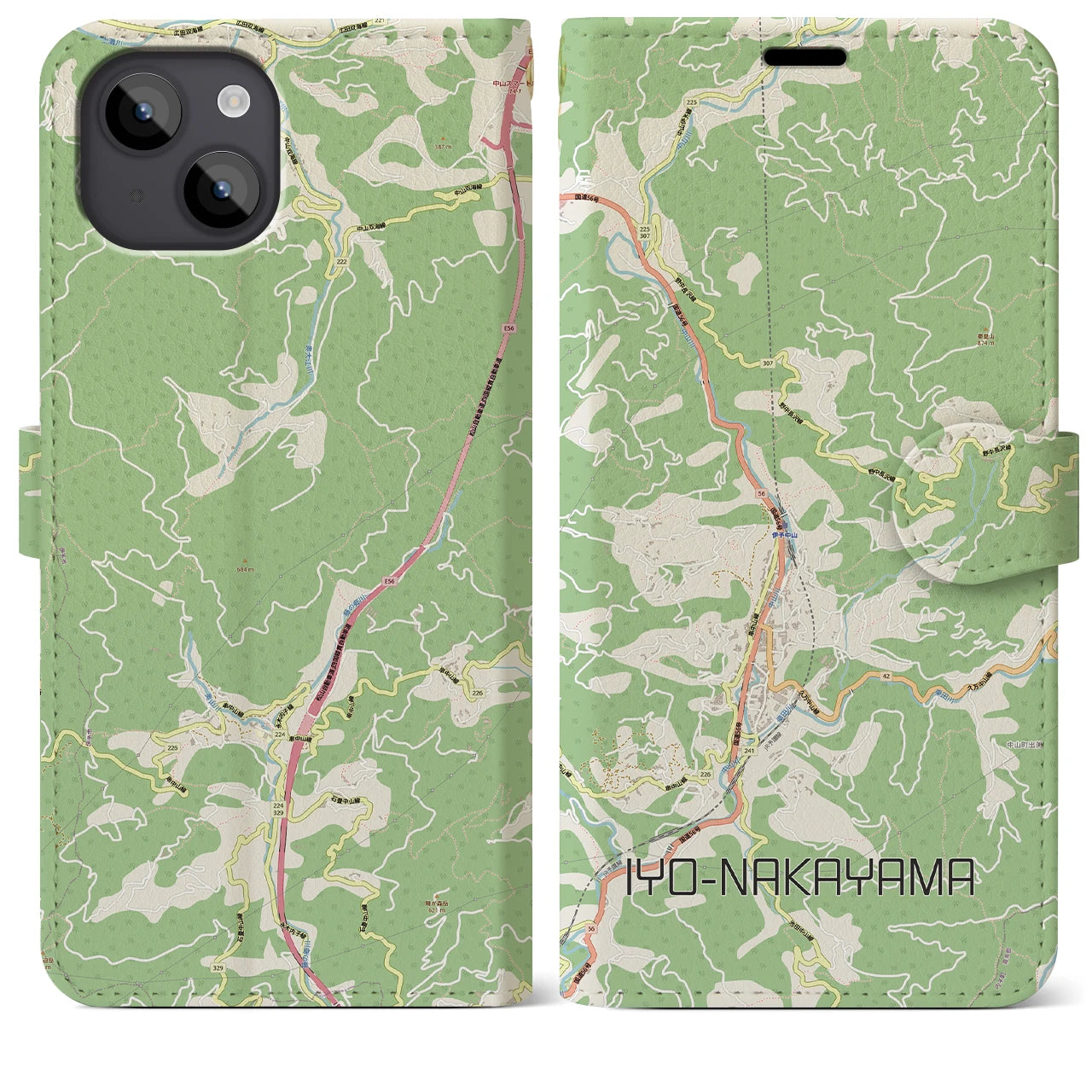 【伊予中山（愛媛県）】地図柄iPhoneケース（手帳タイプ）