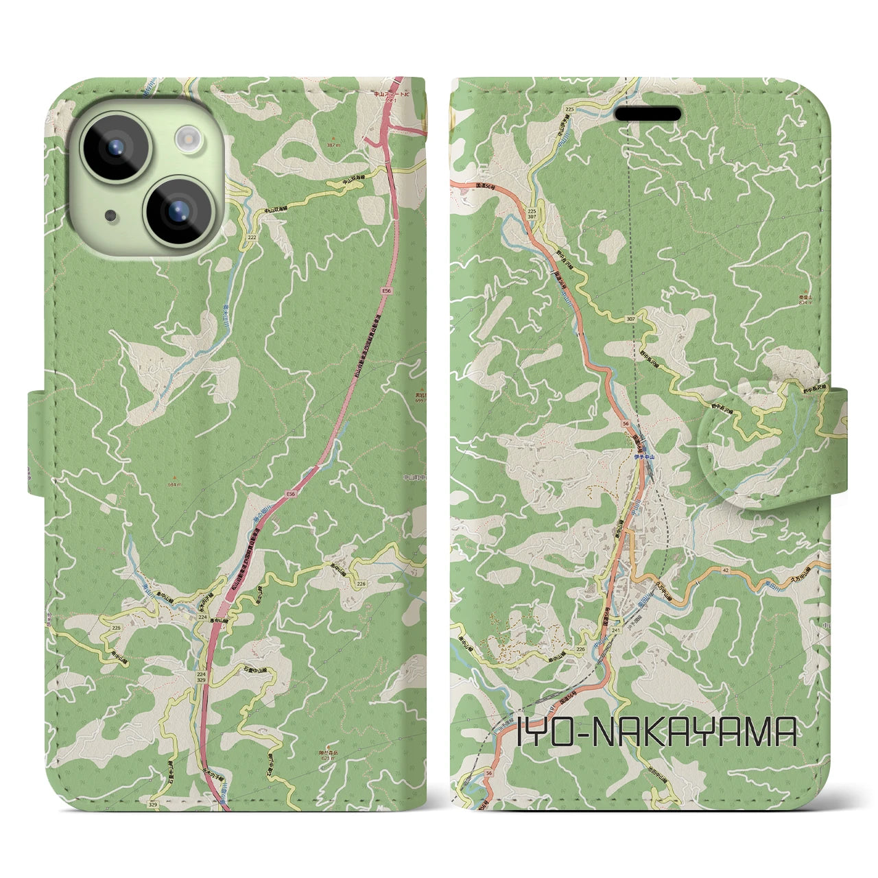 【伊予中山（愛媛県）】地図柄iPhoneケース（手帳タイプ）