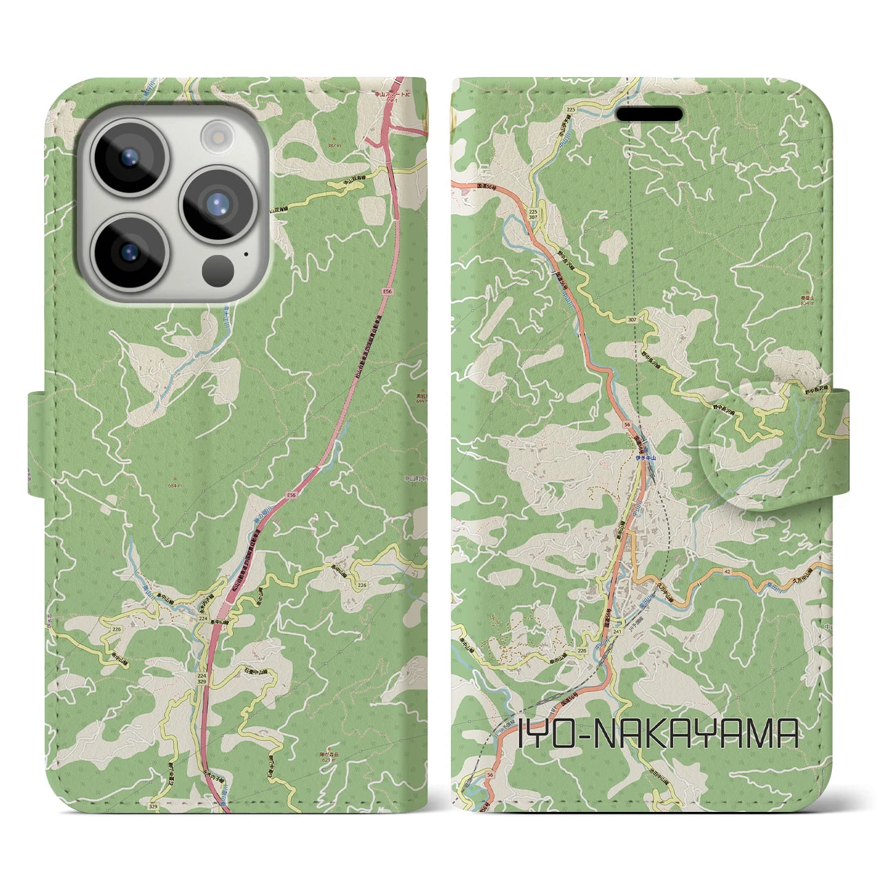 【伊予中山（愛媛県）】地図柄iPhoneケース（手帳タイプ）