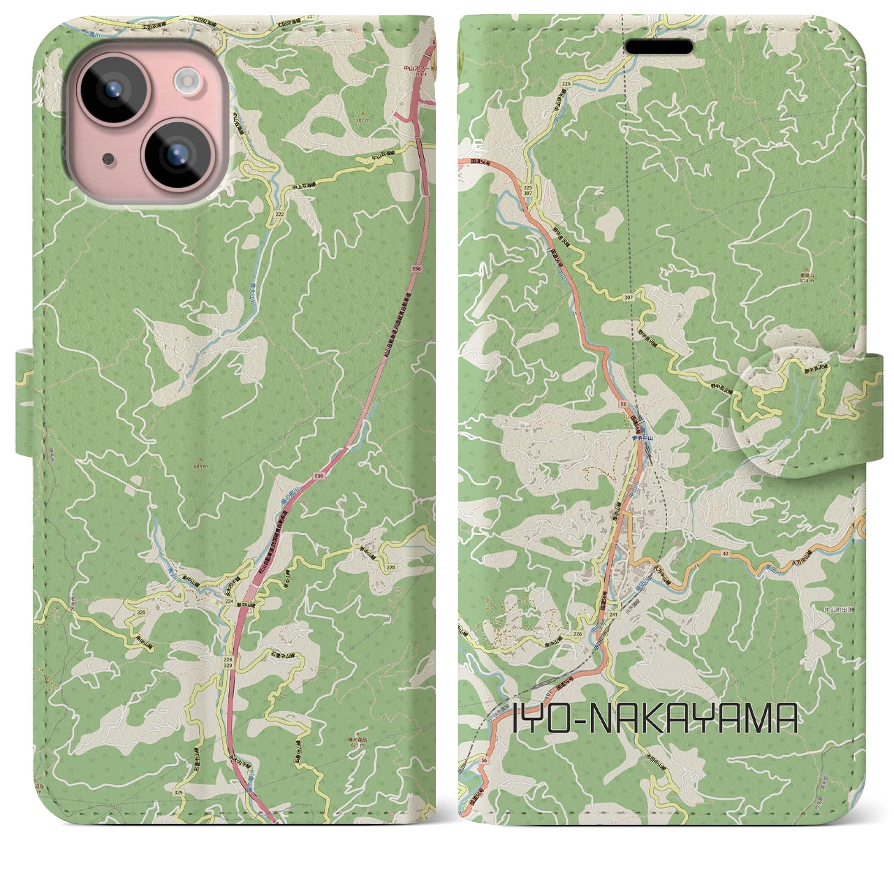 【伊予中山（愛媛県）】地図柄iPhoneケース（手帳タイプ）