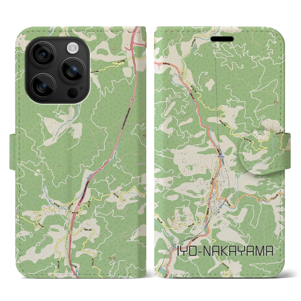 【伊予中山（愛媛県）】地図柄iPhoneケース（手帳タイプ）