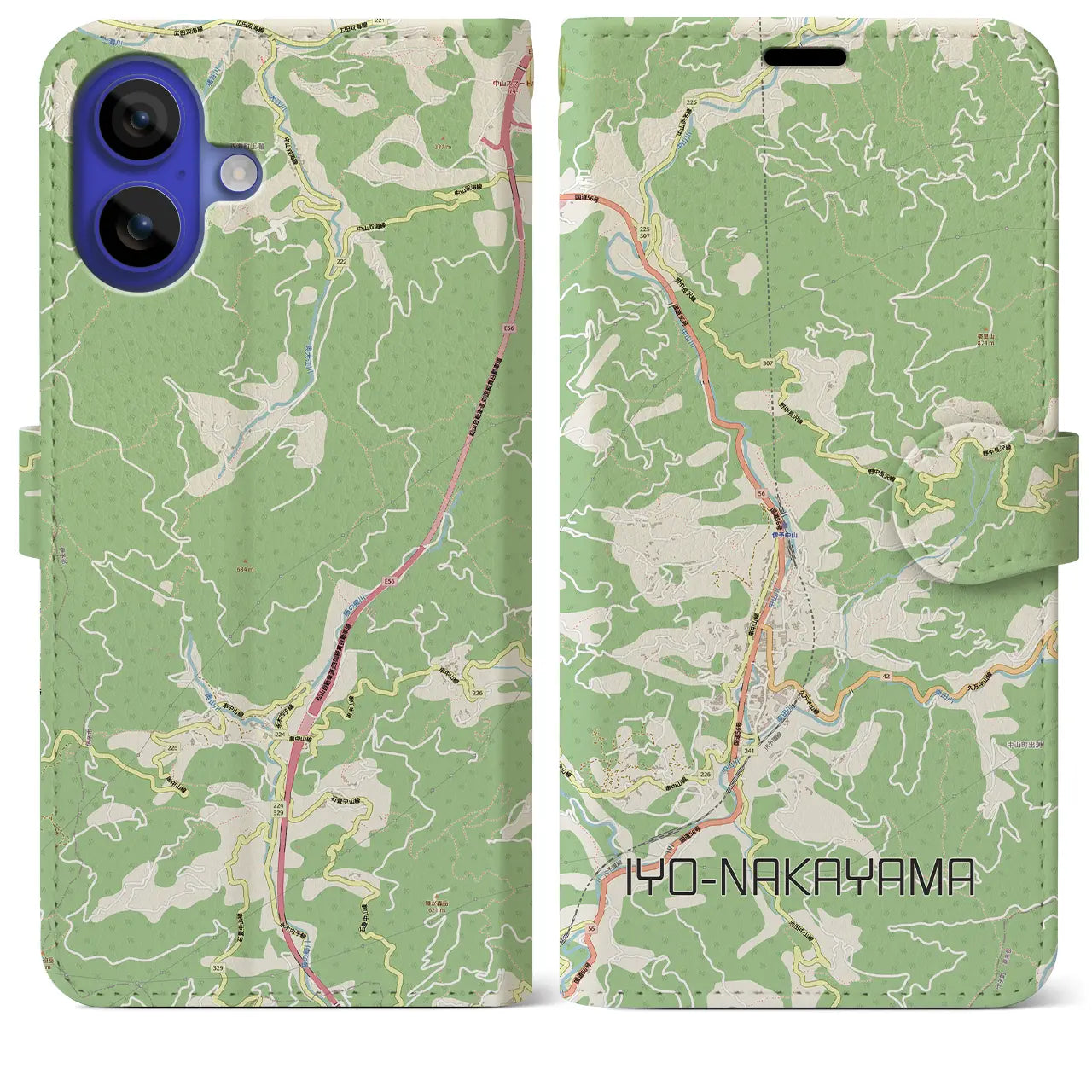【伊予中山（愛媛県）】地図柄iPhoneケース（手帳タイプ）