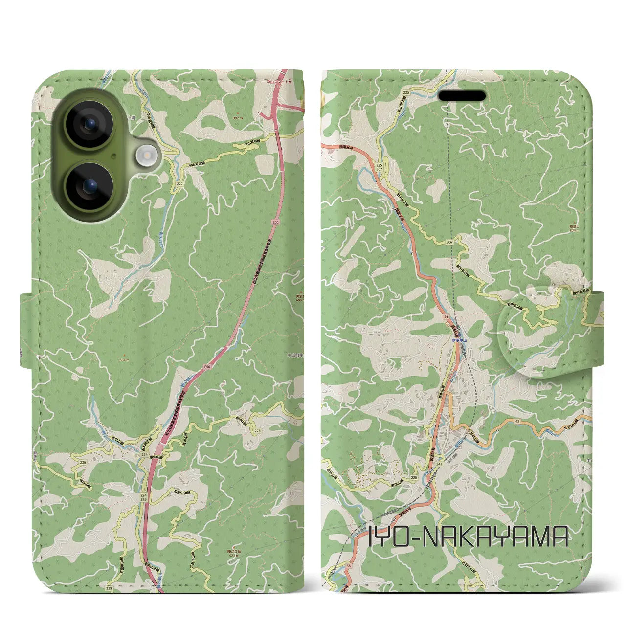 【伊予中山（愛媛県）】地図柄iPhoneケース（手帳タイプ）ナチュラル・iPhone 17 Pro Max 用