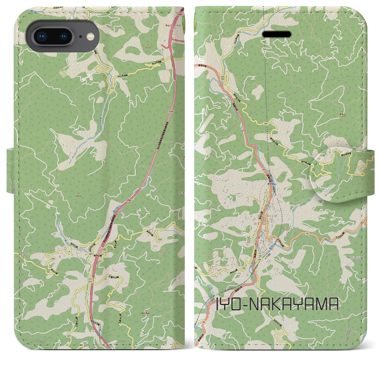 【伊予中山（愛媛県）】地図柄iPhoneケース（手帳タイプ）