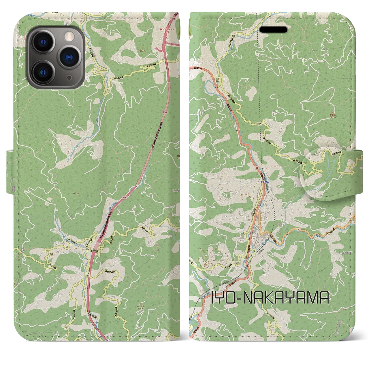 【伊予中山（愛媛県）】地図柄iPhoneケース（手帳タイプ）