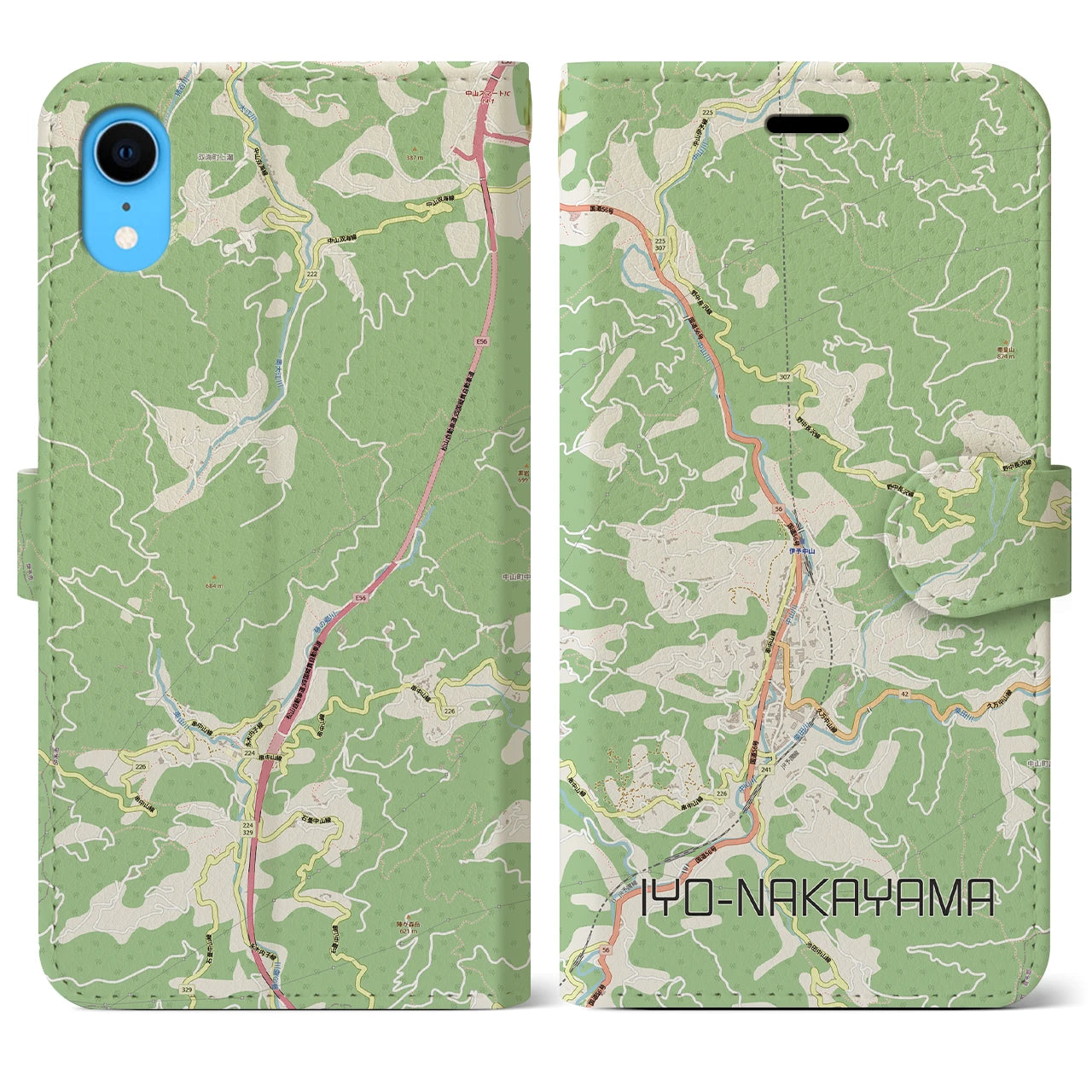 【伊予中山（愛媛県）】地図柄iPhoneケース（手帳タイプ）