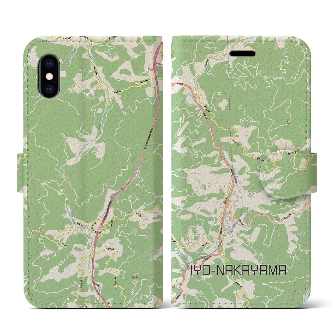 【伊予中山（愛媛県）】地図柄iPhoneケース（手帳タイプ）