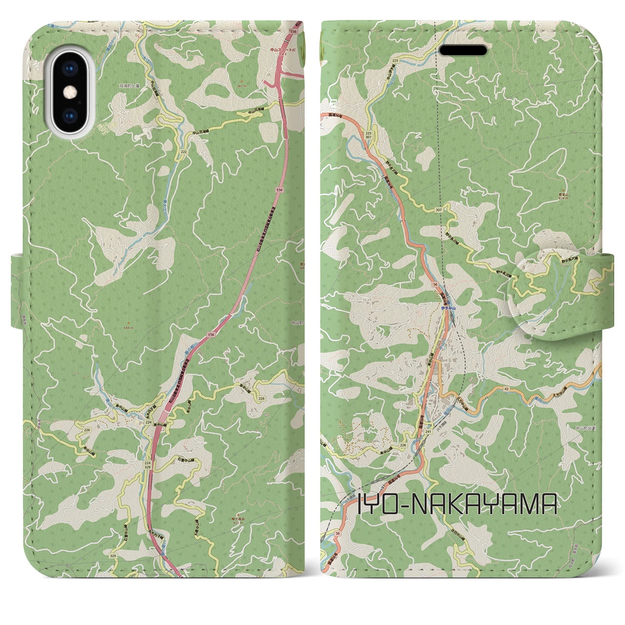 【伊予中山（愛媛県）】地図柄iPhoneケース（手帳タイプ）