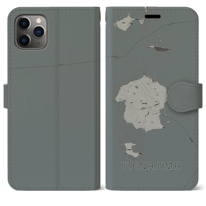 【伊是名島（沖縄県）】地図柄iPhoneケース（手帳タイプ）モノトーン・iPhone 11 Pro Max 用