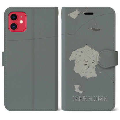 【伊是名島（沖縄県）】地図柄iPhoneケース（手帳タイプ）モノトーン・iPhone 11 用