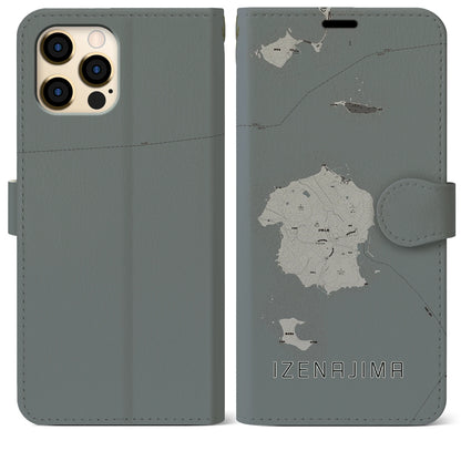 【伊是名島（沖縄県）】地図柄iPhoneケース（手帳タイプ）モノトーン・iPhone 12 Pro Max 用