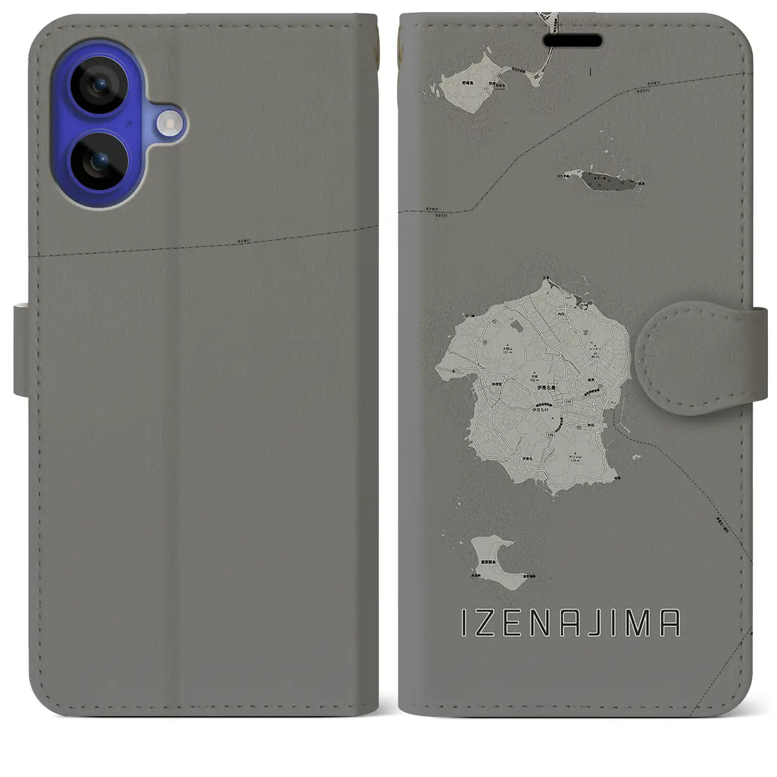 【伊是名島(沖縄県)】地図柄iPhoneケース(手帳タイプ)モノトーン・iPhone 16 Pro Max 用