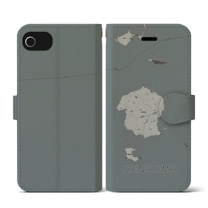 【伊是名島（沖縄県）】地図柄iPhoneケース（手帳タイプ）モノトーン・iPhone SE（第3 / 第2世代） / 8 / 7 / 6s / 6 用