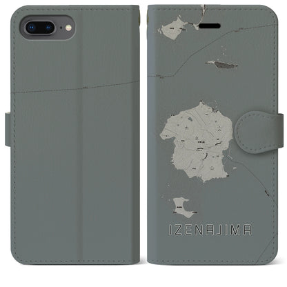 【伊是名島（沖縄県）】地図柄iPhoneケース（手帳タイプ）モノトーン・iPhone 8Plus /7Plus / 6sPlus / 6Plus 用