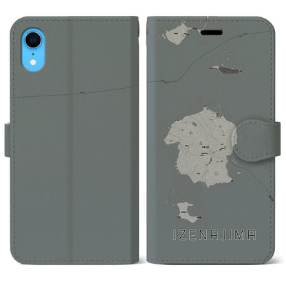 【伊是名島（沖縄県）】地図柄iPhoneケース（手帳タイプ）モノトーン・iPhone XR 用