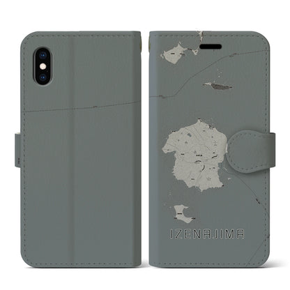【伊是名島（沖縄県）】地図柄iPhoneケース（手帳タイプ）モノトーン・iPhone XS / X 用