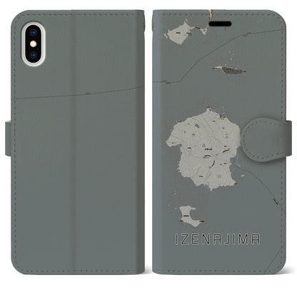 【伊是名島（沖縄県）】地図柄iPhoneケース（手帳タイプ）モノトーン・iPhone XS Max 用