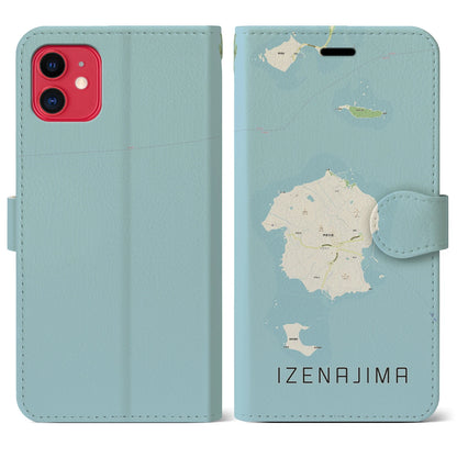 【伊是名島（沖縄県）】地図柄iPhoneケース（手帳タイプ）ナチュラル・iPhone 11 用
